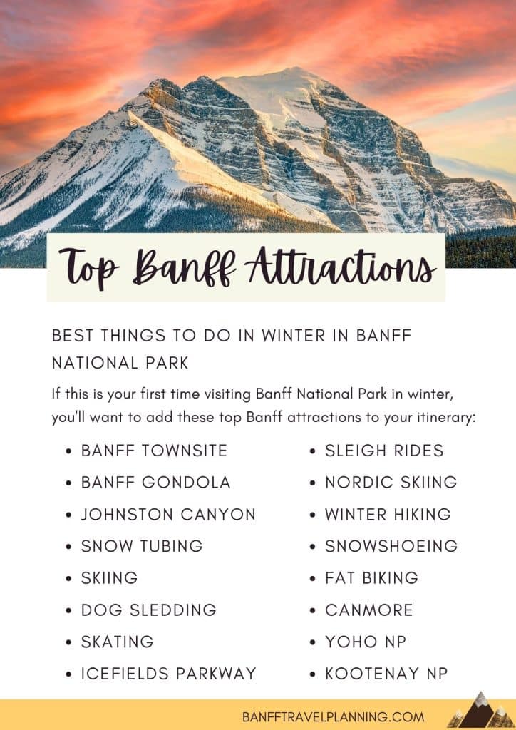 Top Banff Attractions Page of Banff Winter Travel Guide